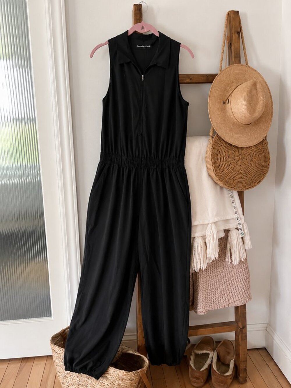 Abercrombie & Fitch Black Sleeveless Zip Front Jumpsuit Women's XL